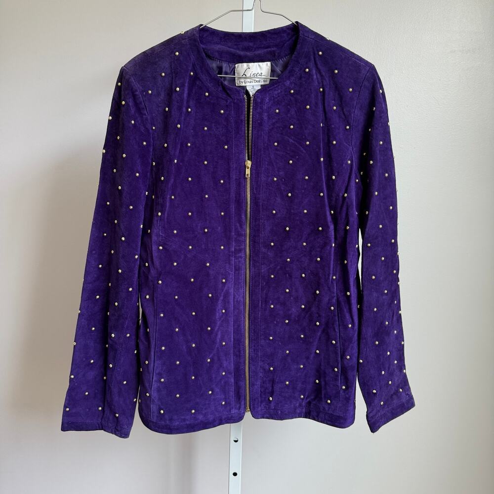 Linea by Louis DellOlio sz S purple moto VTG studded 100% leather jacket